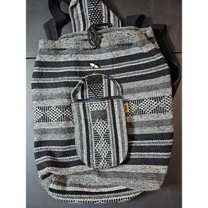 Pinzon Artison Backpack Purse Bag Gray Black Stripe BOHO Hippie 15"‎ x 12"
